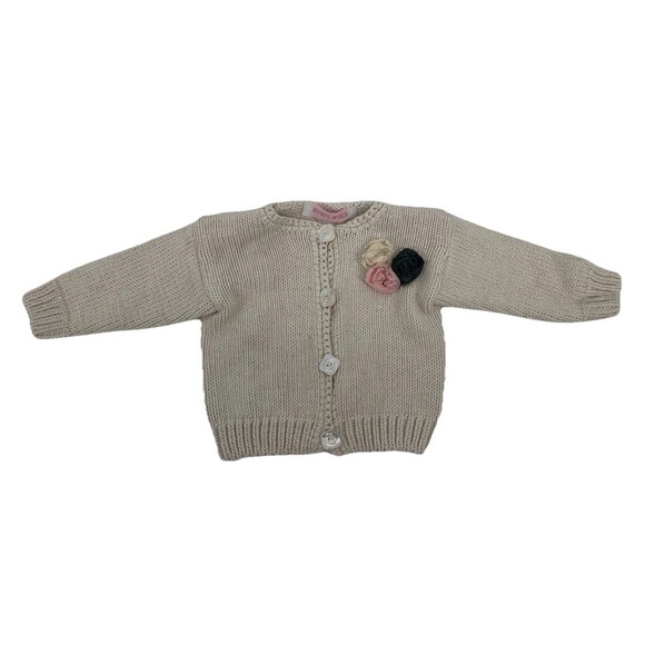 Vtg. Chunky Knit Rosette Granny Cottage Minimalist Button Cardigan Cotton 18 Mo - Picture 1 of 8